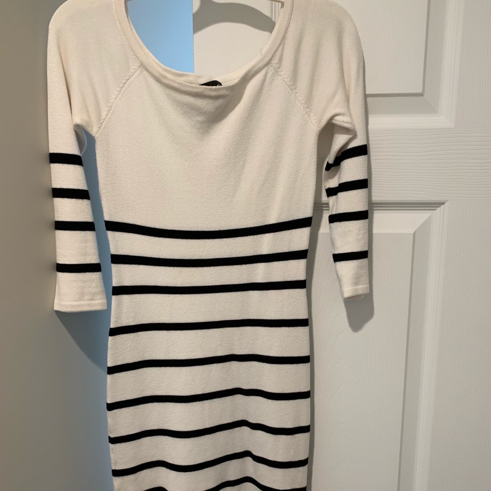 White Sweater Dress with Black Stripes